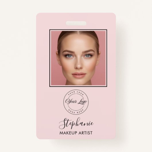 Blush Pink Script Logo Photo Makeup Badge (Voorkant)