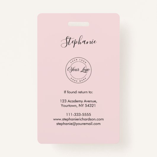 Blush Pink Script Logo Photo Makeup Badge (Achterkant)