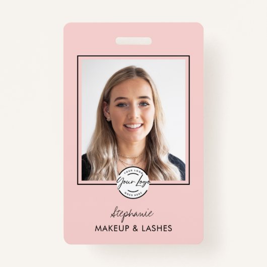 Blush Pink Script Logo Photo Makeup Badge (Voorkant)
