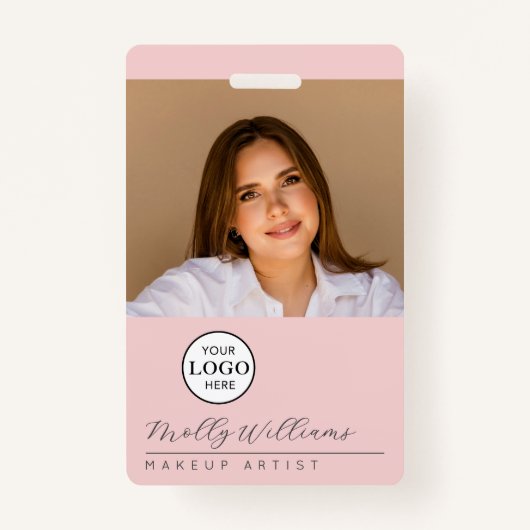 Blush Pink Script Logo Photo Makeup Badge (Voorkant)