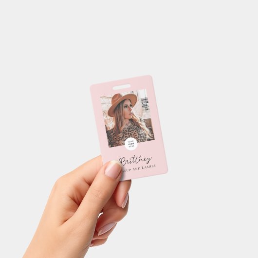Blush Pink Script Logo Photo Makeup Badge Custom (Handheld)