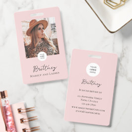 Blush Pink Script Logo Photo Makeup Badge Custom