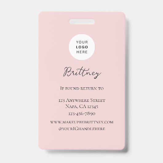 Blush Pink Script Logo Photo Makeup Badge Custom (Achterkant)