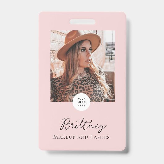 Blush Pink Script Logo Photo Makeup Badge Custom (Voorzijde)