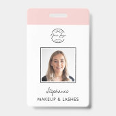 Blush Pink Script Logo Photo Makeup Employee ID Badge (Voorkant)