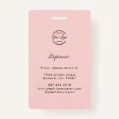 Blush Pink Script Logo Photo Makeup Employee ID Badge (Achterkant)