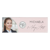 Blush Pink Script Logo Photo Makeup Naambadge (Voorkant)
