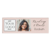 Blush Pink Script Logo Photo Makeup Naambadge (Voorkant)
