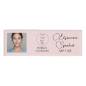 Blush Pink Script Logo Photo Makeup Naambadge (Voorkant)