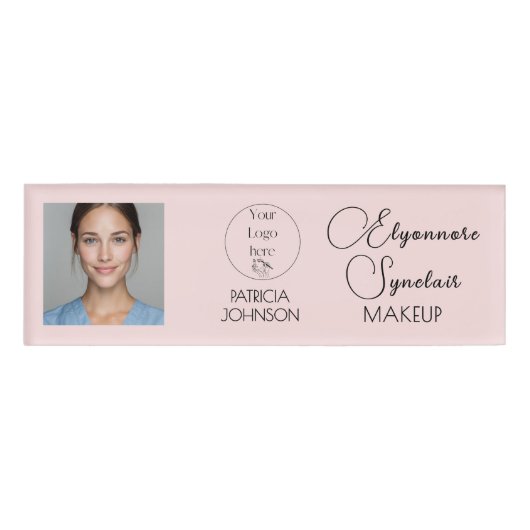 Blush Pink Script Logo Photo Makeup Naambadge (Voorkant)