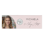 Blush Pink Script Logo Photo Makeup Naambadge (Voorkant)