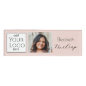 Blush Pink Script Logo Photo Makeup Naambadge (Voorkant)