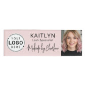 Blush Pink Script Logo Photo Makeup Naambadge (Voorkant)