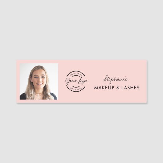 Blush Pink Script Logo Photo Makeup Naamplaatje (Voorkant)