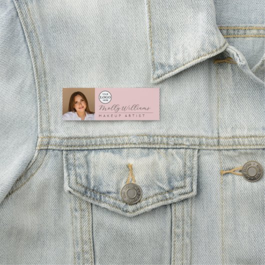 Blush Pink Script Logo Photo Makeup Name Tag (In situ)