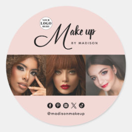 Blush Pink Script Logo Photo Makeup Ronde Sticker