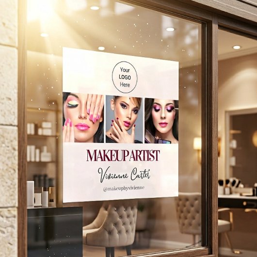 Blush Pink Script Logo Photo Makeup Studio Raamsticker