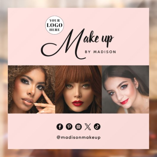 Blush Pink Script Logo Photo Makeup Studio Raamsticker (Vel 2)