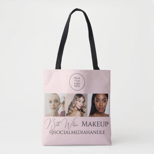 Blush Pink Script Logo Photo Makeup Studio Tote  Bag (Voorkant)
