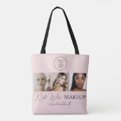 Blush Pink Script Logo Photo Makeup Studio Tote  Bag (Achterkant)