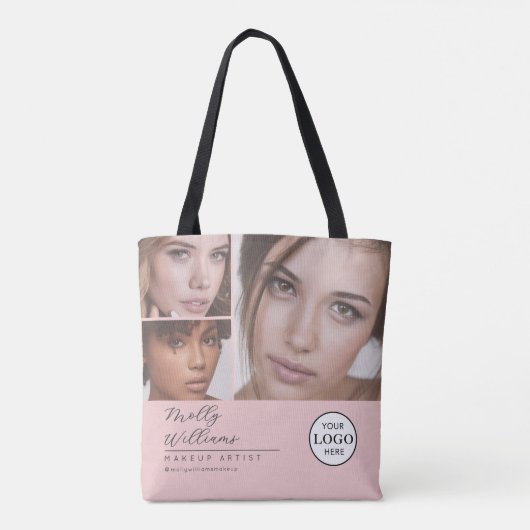 Blush Pink Script Logo Photo Makeup Studio Tote Bag (Achterkant)