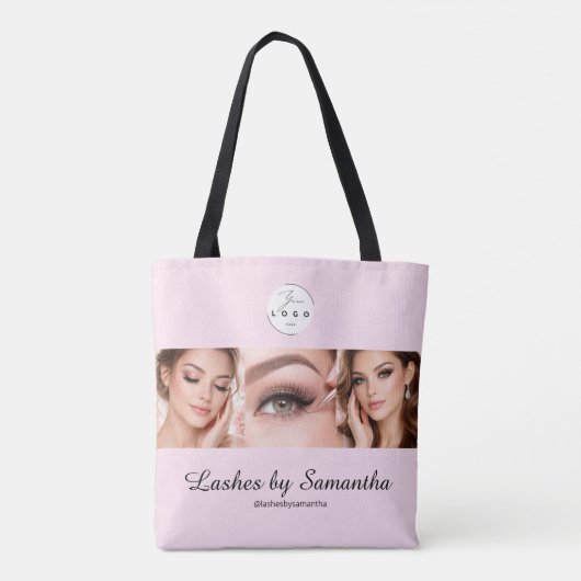 Blush Pink Script Logo Photo Makeup Studio Tote Bag (Achterkant)
