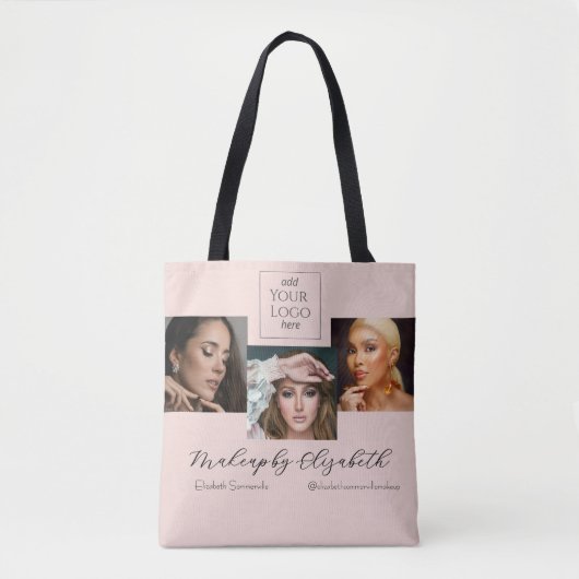 Blush Pink Script Logo Photo Makeup Studio Tote Bag (Voorkant)
