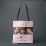 Blush Pink Script Logo Photo Makeup Studio Tote Bag<br><div class="desc">Makeup Studio Swag Bag - Blush Pink Black Script Font Your Logo Here 3 Photo Makeup Business Customer loyalty bag with name and social media handle.</div>