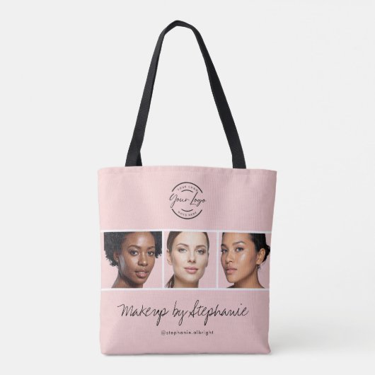 Blush Pink Script Logo Photo Makeup Studio Tote Bag (Achterkant)