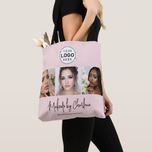 Blush Pink Script Logo Photo Makeup Studio Tote Bag (Dichtbij)