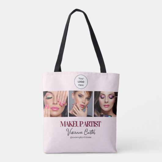 Blush Pink Script Logo Photo Makeup Studio Tote Bag (Achterkant)