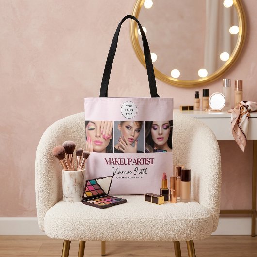 Blush Pink Script Logo Photo Makeup Studio Tote Bag