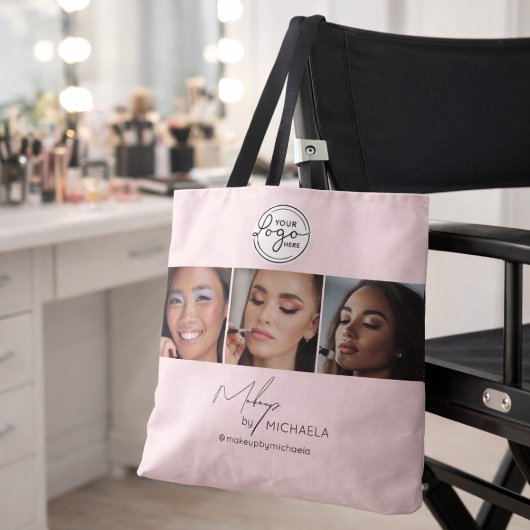 Blush Pink Script Logo Photo Makeup Studio Tote Bag