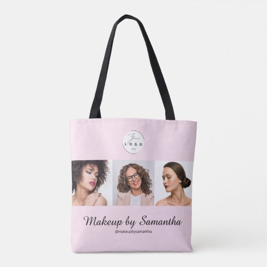 Blush Pink Script Logo Photo Makeup Studio Tote Bag (Achterkant)