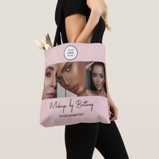 Blush Pink Script Logo Photo Makeup Studio  Tote Bag (Dichtbij)