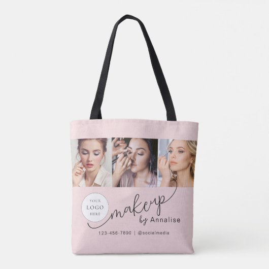 Blush Pink Script Logo Photo Makeup Studio Tote Bag (Achterkant)