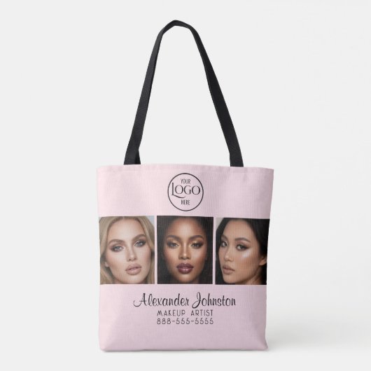 Blush Pink Script Logo Photo Makeup Studio Tote Bag (Achterkant)