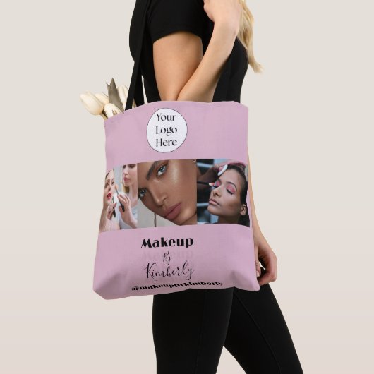 Blush Pink Script Logo Photo Makeup Studio Tote Bag (Dichtbij)