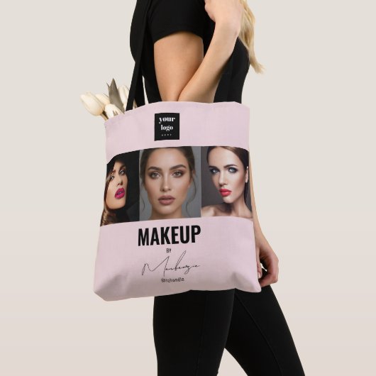 Blush Pink Script Logo Photo Makeup Studio Window Tote Bag (Dichtbij)