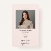 Blush Pink Script Logo Photo Makeup Stylist Badge (Voorkant)