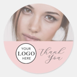 Blush Pink Script Logo Photo Makeup Thank You Clas Ronde Sticker