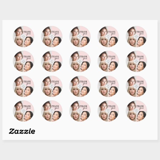 Blush Pink Script Logo Photo Makeup Thank You Ronde Sticker (Vel)