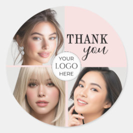 Blush Pink Script Logo Photo Makeup Thank You Ronde Sticker