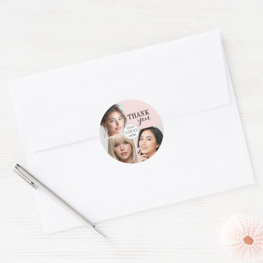 Blush Pink Script Logo Photo Makeup Thank You Ronde Sticker (Envelop)