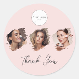 Blush Pink Script Logo Photo Makeup Thank You Ronde Sticker