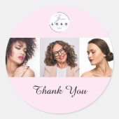 Blush Pink Script Logo Photo Makeup Thank You Ronde Sticker (Voorkant)