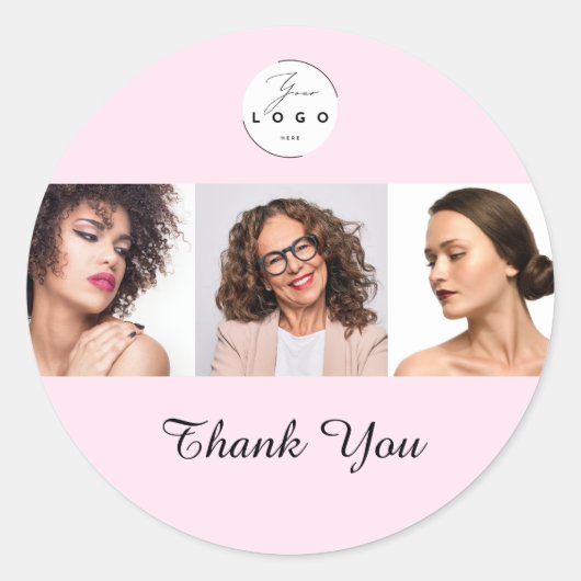 Blush Pink Script Logo Photo Makeup Thank You Ronde Sticker (Voorkant)