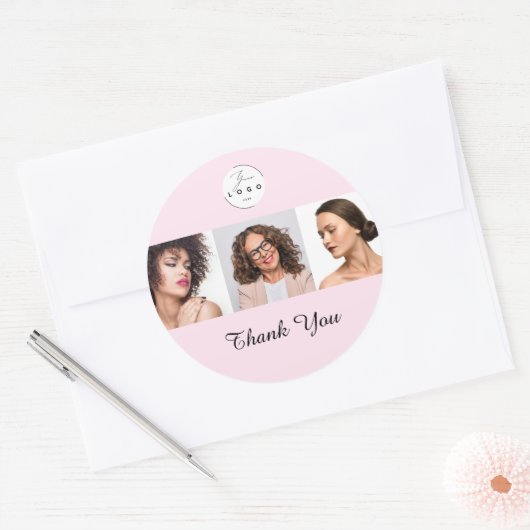 Blush Pink Script Logo Photo Makeup Thank You Ronde Sticker (Envelop)