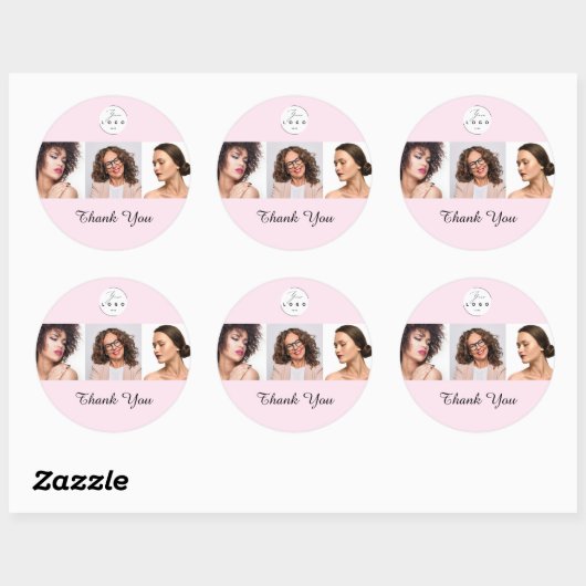 Blush Pink Script Logo Photo Makeup Thank You Ronde Sticker (Vel)