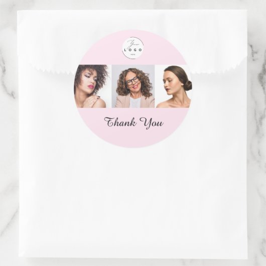 Blush Pink Script Logo Photo Makeup Thank You Ronde Sticker (Tas)